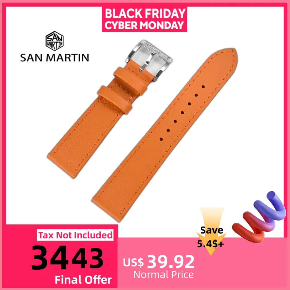 

San Martin Watch Strap 20mm Leather Quick Release Wristwatch Belt Watch Band Sweat For Man Comfortable Classic Epsom SN0101