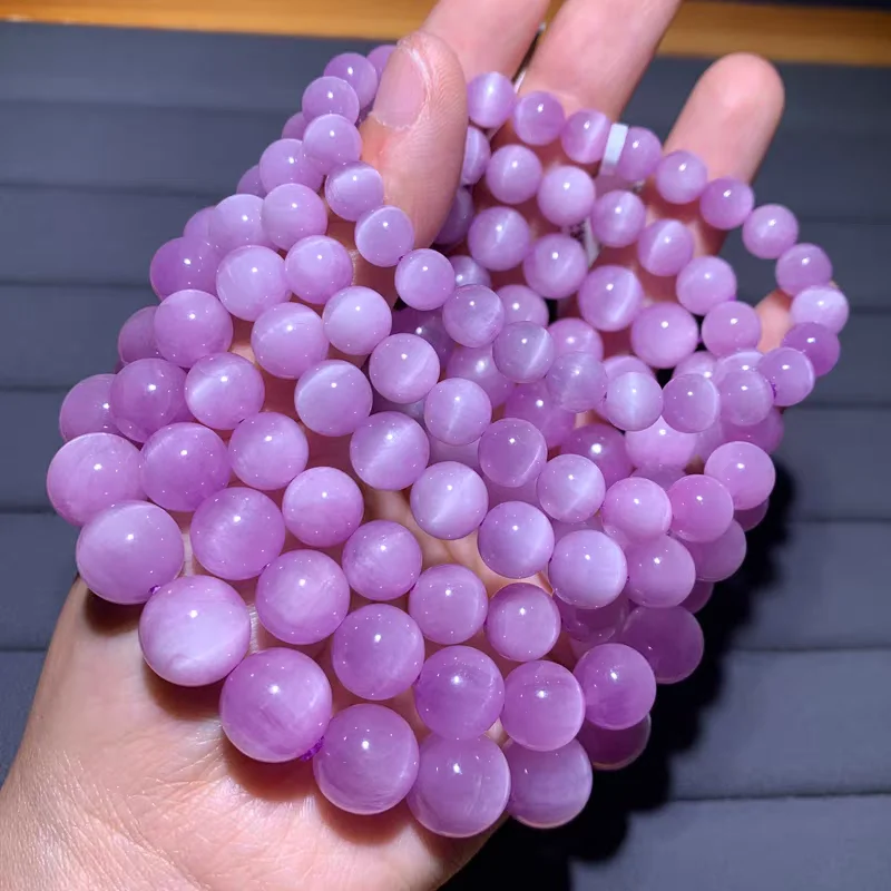 Natural Purple Kunzite Round Beads Bracelet 8mm 9mm 10mm Cat Eye Clear Beads Women Kunzite Beads Cat Eye Bracelet Jewelry AAAAAA 3