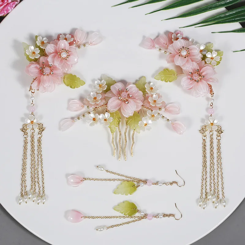 

Chinese Hanfu Hair Accessories Set Vintage Wedding Headpiece For Women Long Tassel Pearl Hair Clip Classic Hanfu Hair Jewelry