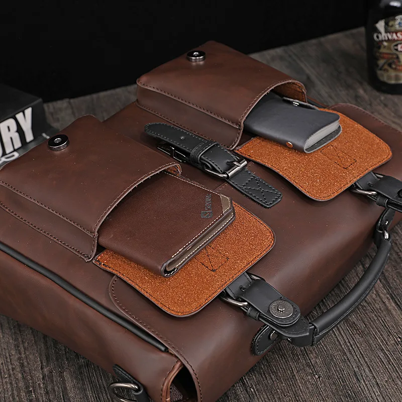 Retro men\'s business simple fashion 100 shoulder oblique span can shoulder PU leather multi-functional notebook briefcase