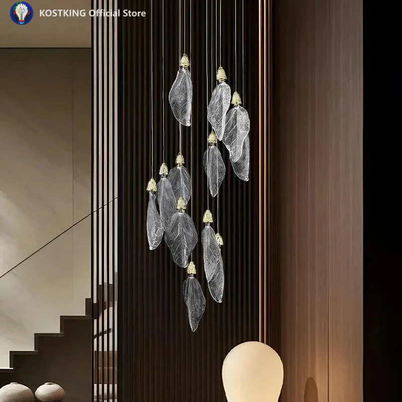 Decorative Modern Acrylic Leaf LED Chandelier For Staircase Living Room Bedroom Home Interior Lighting Hanging Lamp