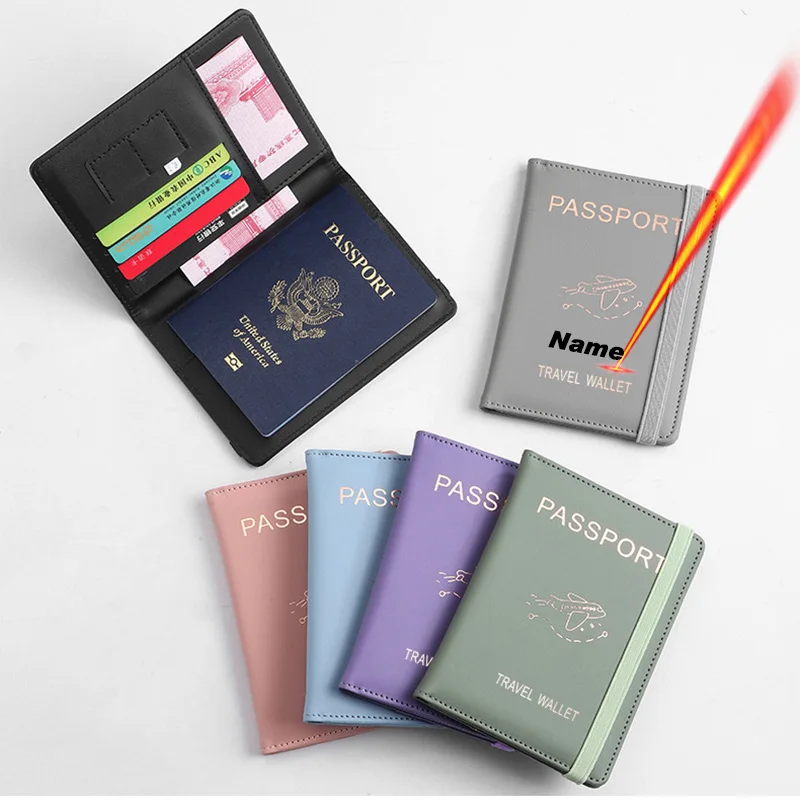 

RFID Customize Passport Cover with Names Travel Wallet Functional Document Business Elastic Band Personalized Passport Holder