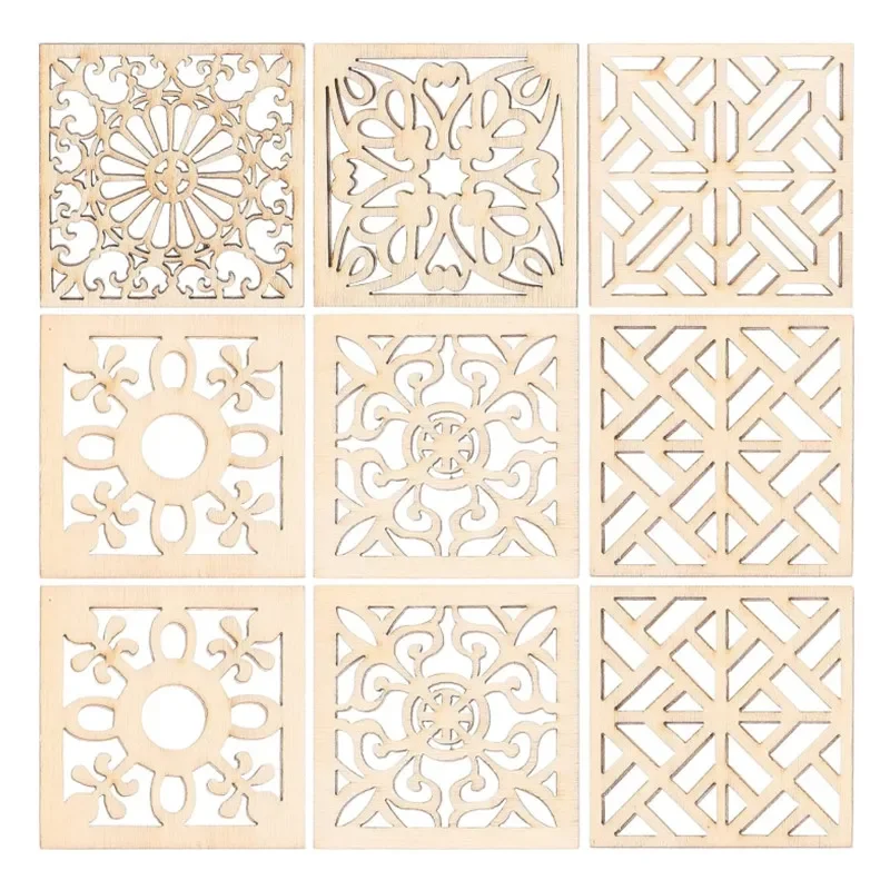 20pcs 4cm Unfinished Wooden Pieces Embellishments Boho Flower Wood Cutouts Shapes Wooden Craft Tags for DIY Crafts