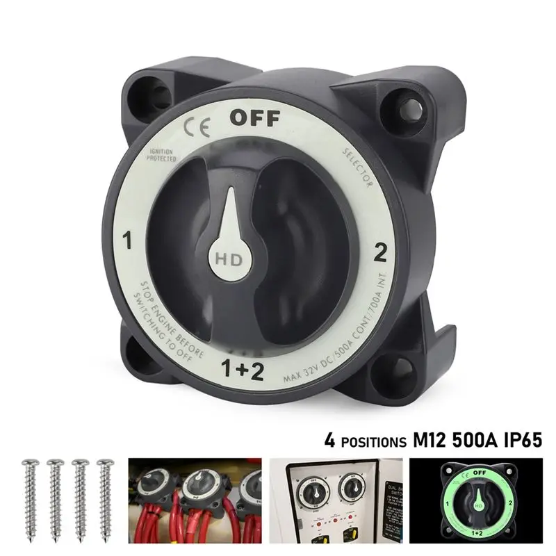 Marine Battery Disconnect Switch RV Isolator Shut Off 4 Postiton Selector Battery Switch-A02G