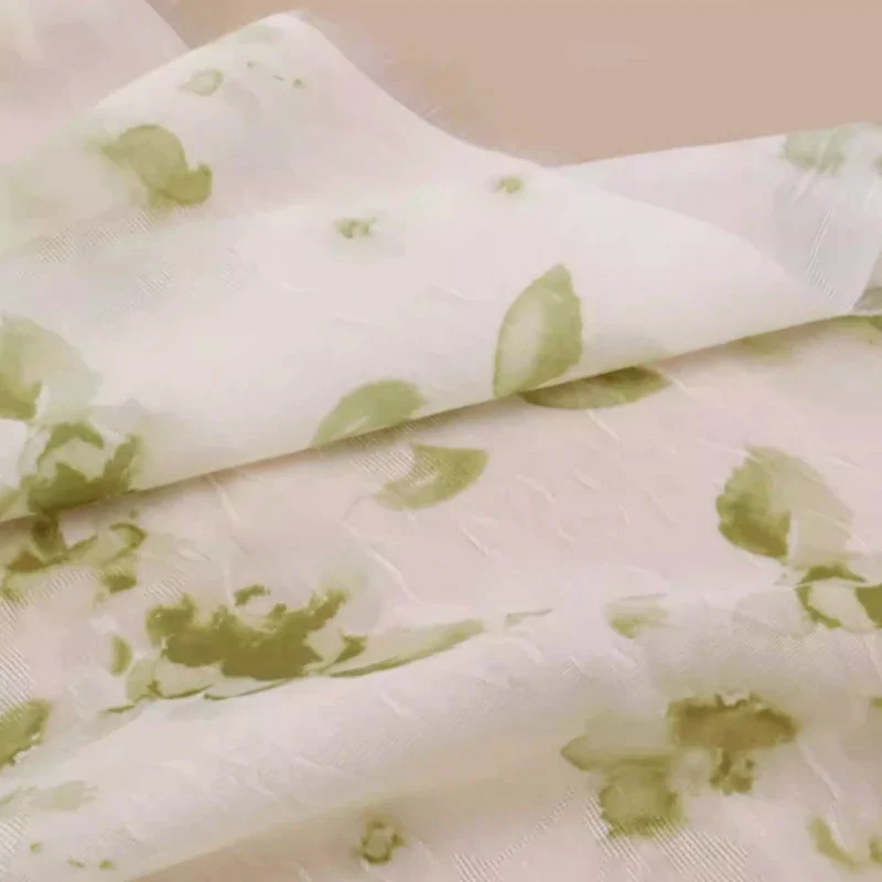 Fabric Pastel Green Ombre Floral Print Jacquard Subtle Pattern Hanfu Qipao Dress Material Spring Summer Sheer Luxe Textile