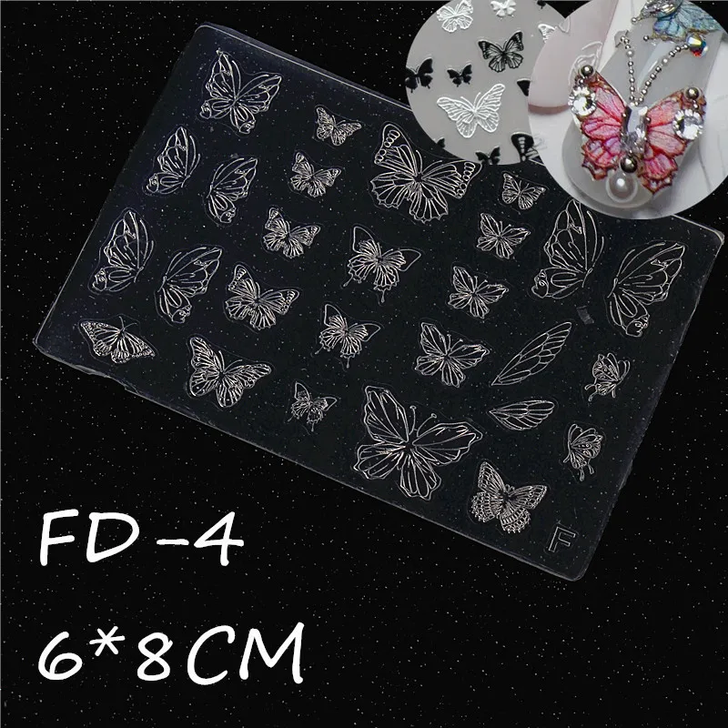 Nail Art Silicone Mold 3D Butterfly Flower Christmas Snowflake Embossed Design Gel Print Stencils Nail Carving Templates Tools