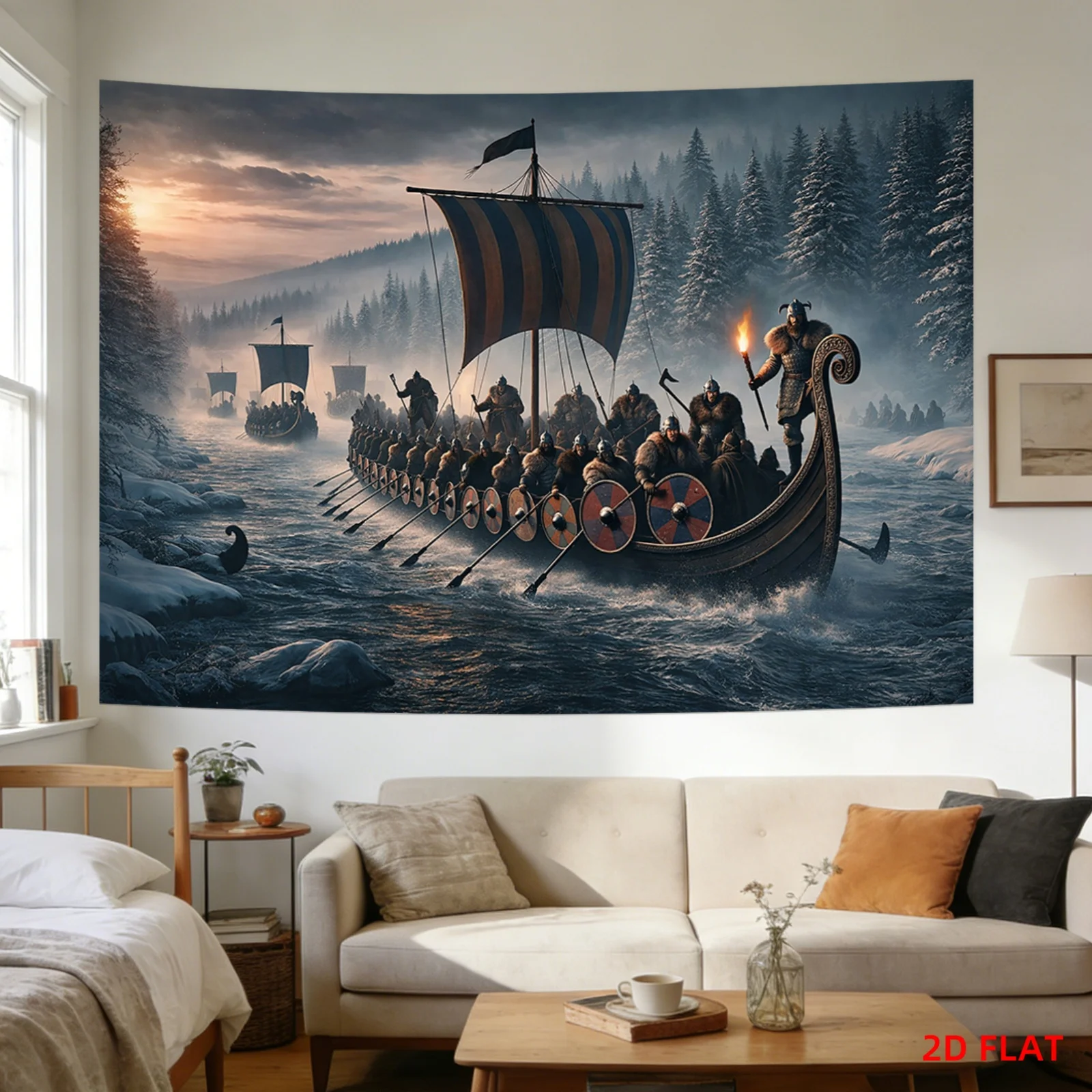 Dramatic Epic Viking Battle Tapestry Canvas Wall Decor Medieval Fantasy Army Print 150x230cm Home Art