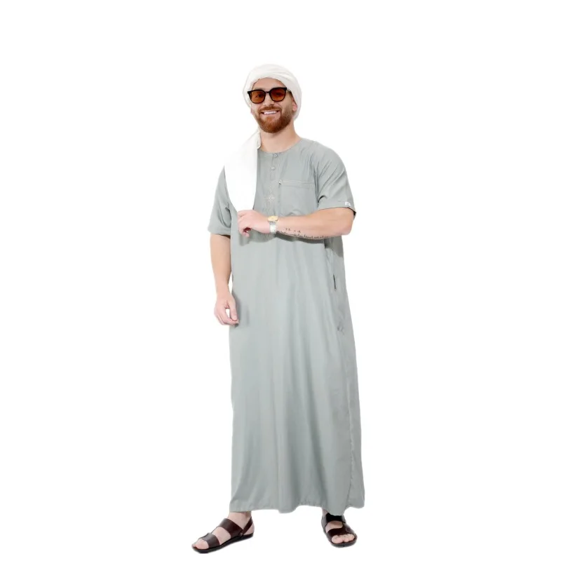 Moslim Abaya Islamitische Kleding Mannen Kaftan Pakistan Moslim Saoedi-Arabië Djellaba Islam Kleding Afghaanse Korte mouwen Gewaad Thobe