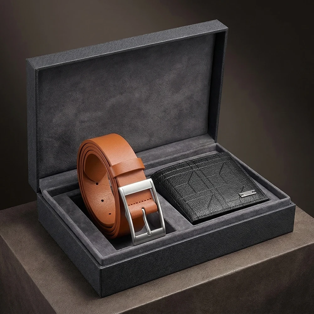 2PCS Personalized Men's Wallet Belt Set Fashion Men's Outdoor Leisure Belt Simple Men's Pin Buckle Belt Wholesale Direct Sales