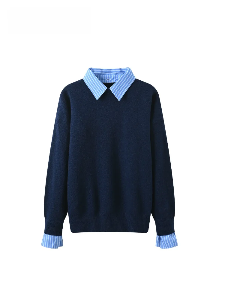 

Cara CLUB plus Size Ne Long Sve irt Women's Early Spring New Sle College Sle Fake Two-Piece Top Thiened Aut...