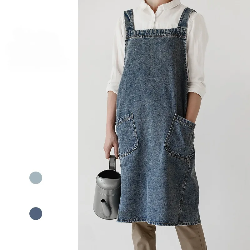 Pure Cotton Canvas Washed Denim Advertising Apron Kitchen Bib Overalls