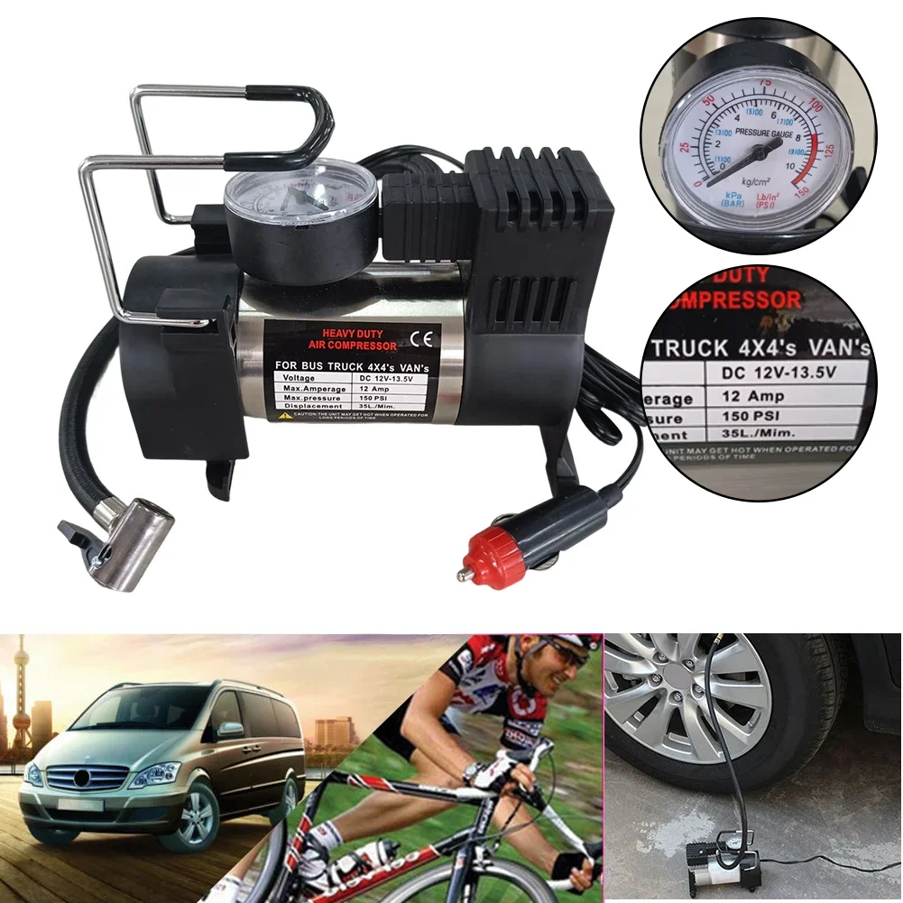 12V 150PSI Heavy Duty Deluxe Portable Metal Air Compressor Car Tyre Inflator Mini Air Compressor Automotive Electric Inflatable