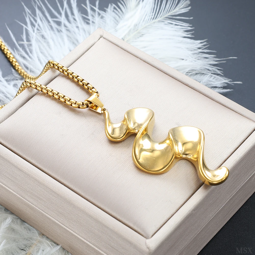 

Curve Pendant Chain Trend New Design Gold Color Stainless Steel Necklace Chest Sweater Chain Choker Wholesale Women's Jewelry