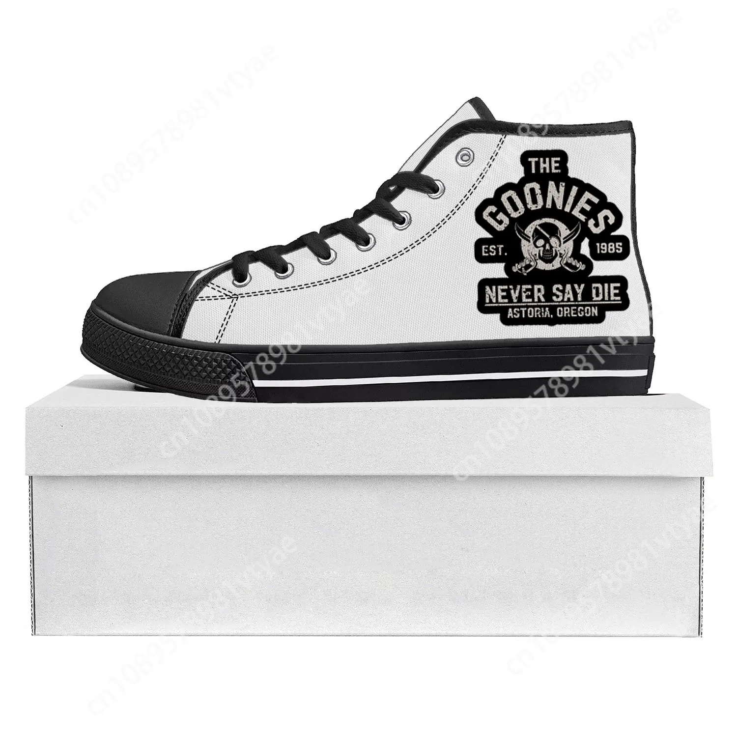 Goonies Never Say Die Skull Pirate Rock High Top High Quality Sneakers Mens Womens Teenager Canvas Sneaker Couple Custom Shoe