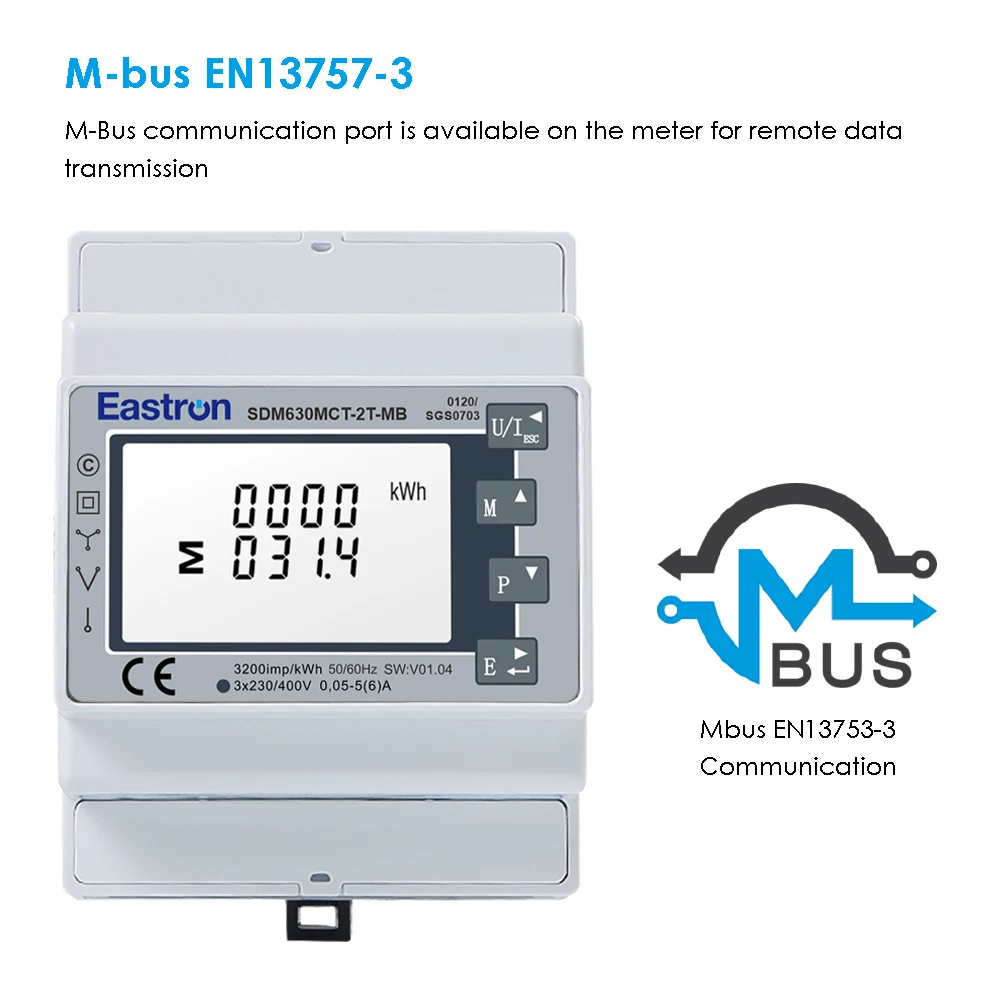 Eastron SDM630MCT-2T-MB الفئة C دقة CT & PT تعمل صناعة قياس الكهرباء 3P4W Mbus DIN السكك الحديدية السلطة متر