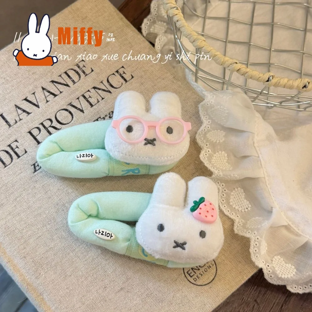 Kawaii Miffy Hair Claw Clip Cute Strawberry Eyewear Plush Accessory Pastel Mint Green Soft Fuzzy Hairpin Daily Wear Girl Gift