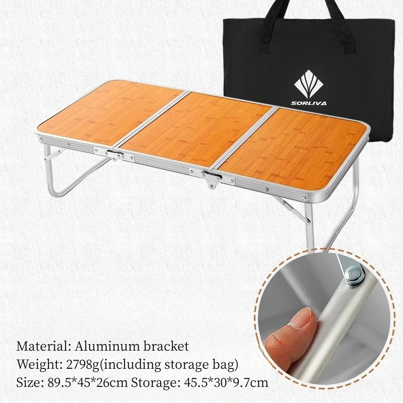 Outdoor Folding Table Barbecue Bamboo Board Table Camping Portable Three Fold Desk Self-driving Picnic Table New