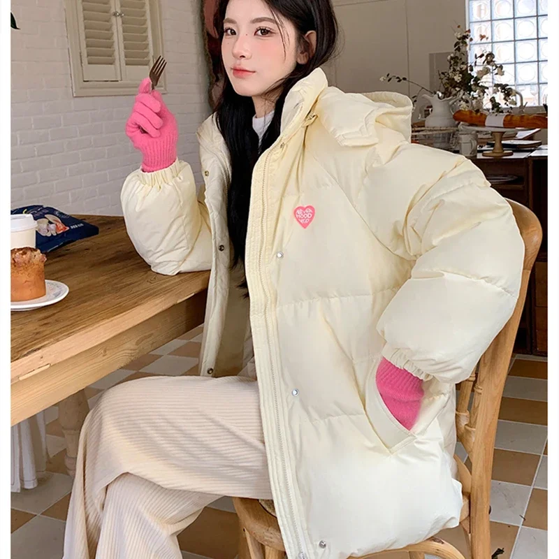 White Yellow Down Jacket Women Coat Hooded Fashion American Streetwear Y2K Style Duck Down Feather Female Winter Short Outwear