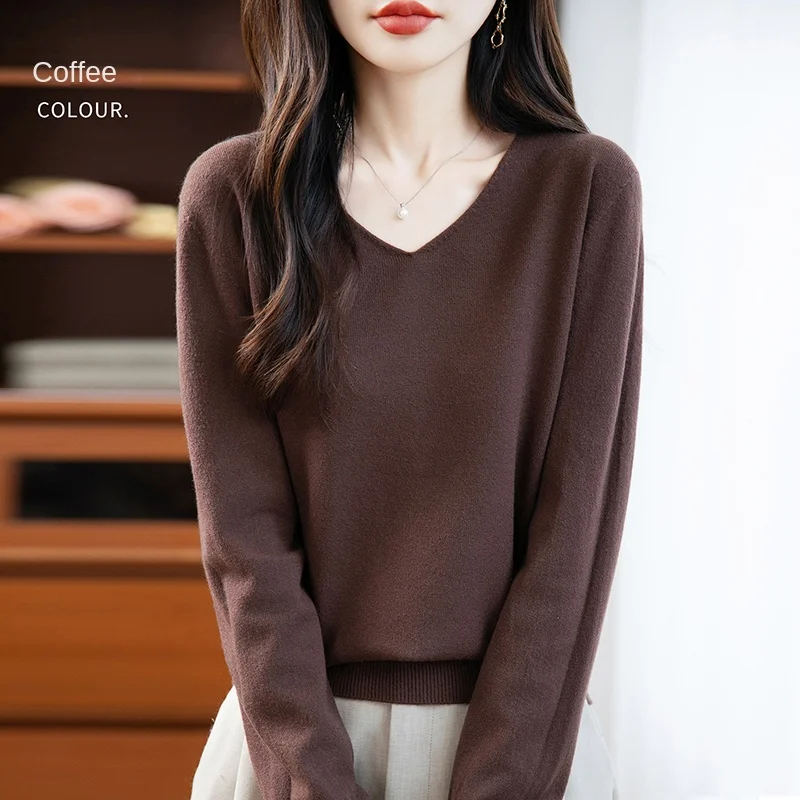 Nuovo pullover con scollo a V a maniche lunghe, maglione lavorato a maglia autunno e inverno da donna in tinta unita alla moda e confortevole - WQ103