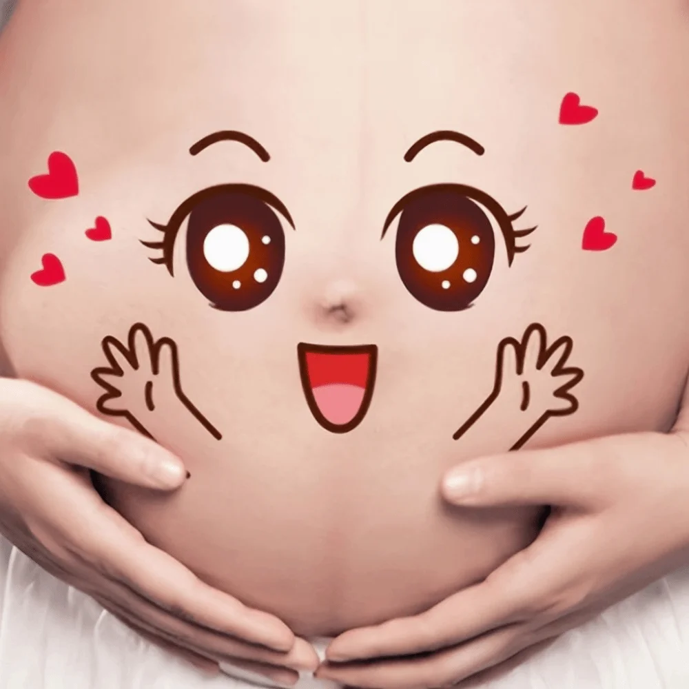 9PCS/Set Self Adhesive Pregnancy Belly Stickers Cartoon Face Pattern Peel and Stick Maternity Belly Stickers Multicolor