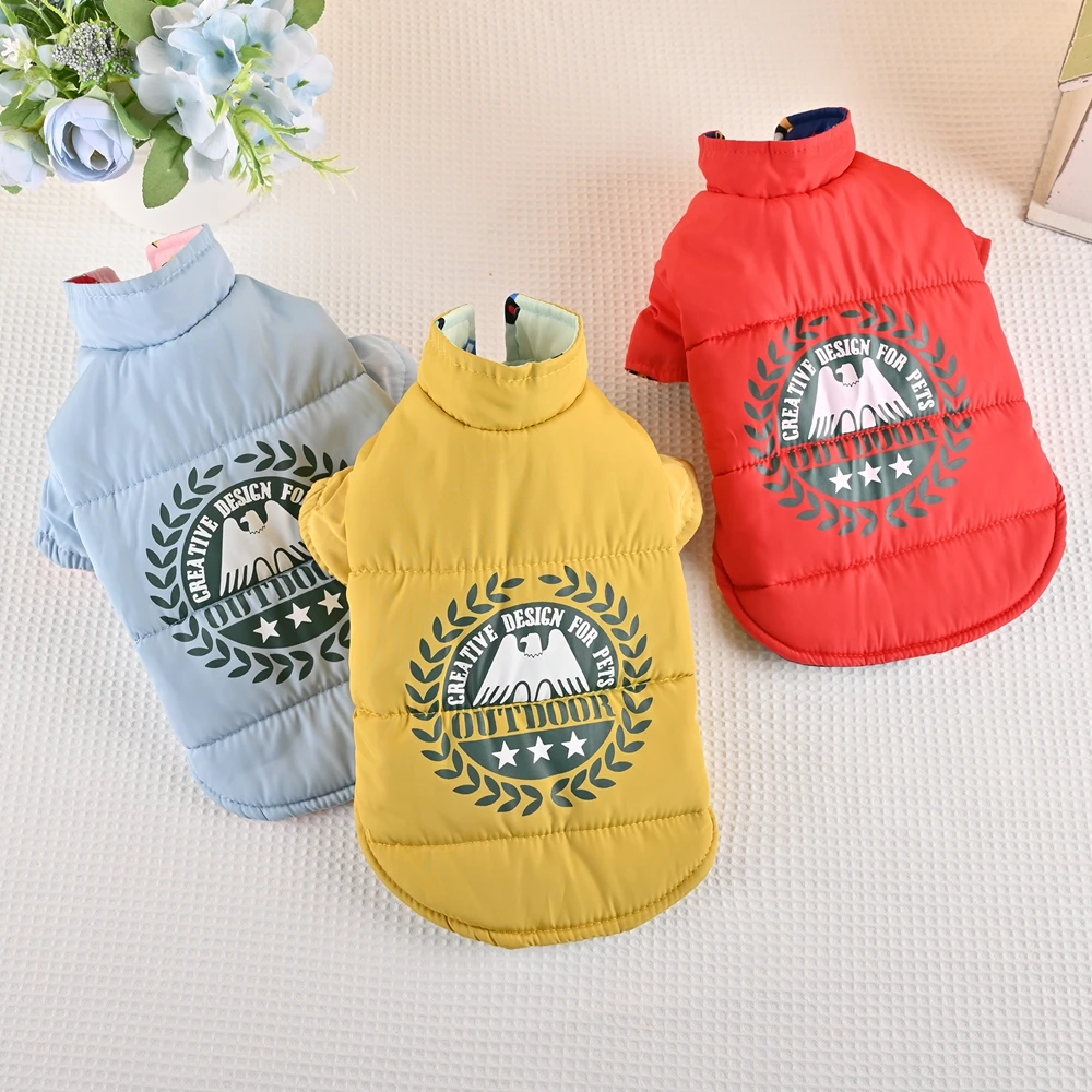 Reversible Windproof Dog Jacket Short Sleeve Quilted Pet Coat Snap Button Warm Clothes For Small Puppy Medium Breeds Cat Outfit
