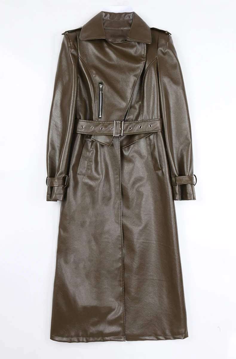 Mauroicardi Spring Autumn White Fitted Long Pu Leather Coat Women Zipper Belt Elegant Chic Luxury Designer Fake 2 Clothes 2024