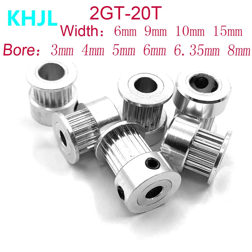 2GT  20 Teeth 2GT Timing Pulley Bore 3/4/5/6/6.35/8mm For Width GT2 Timing Belt Width 6mm 9mm 10mm 15mm 3D Printer CNC Parts