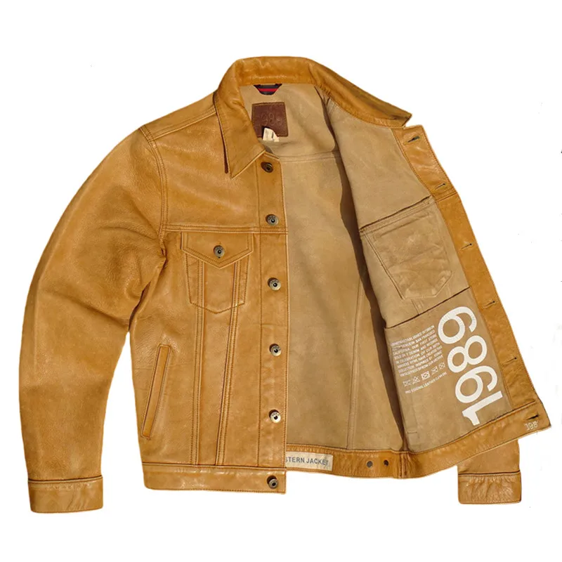 

Мужская джинсовая куртка из натуральной кожи без расстояния из овчины Real Deal Denim Sle ort Length Busin Casual