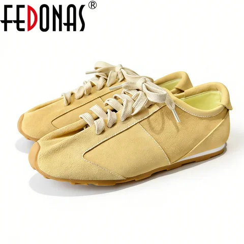 Женские кроссовки FEDONAS из замши на платформе, спортивная обувь, дышащие, удобные, повседневные, с перекрестной шнуровкой