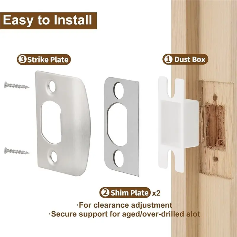 FULL-Door Latch Repair Kit Standard Door Lock Strike Plate With Spacer Shim Restorer For Doors That Won' T Latch In