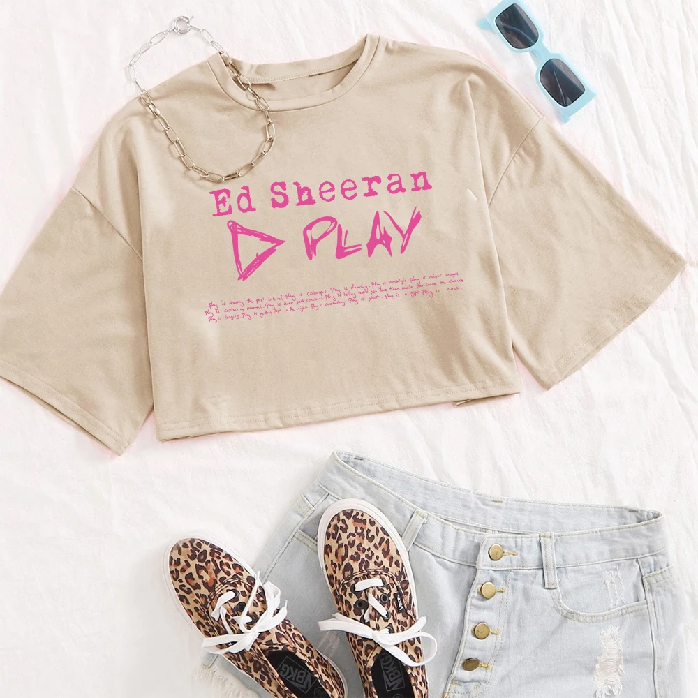 Ed Sheeran Play Tour 2025 Crop Top O-Collo Tees Donna Sexy Ragazze Moda Camicia a maniche corte