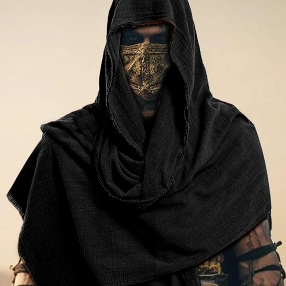 Cosplay Men\'s Medieval Pirate Retro Hood Scarf Black/Brown Wrap Cloak Vintage Halloween Masquerade Costume Shoulder Cowl