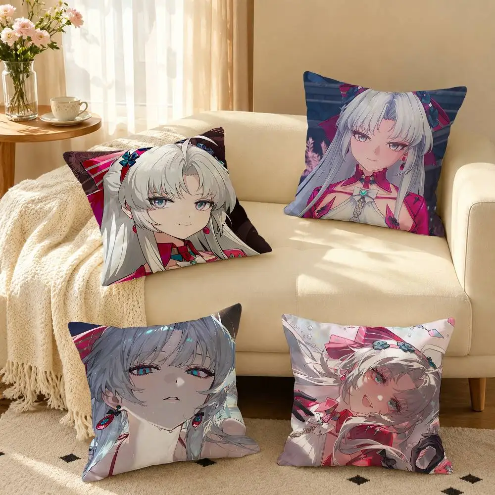 W-Wuthering Waves Carlotta  Pillow Case Square Double-Sided Sofa Cushion Cover Bedroom Bedside Pillow