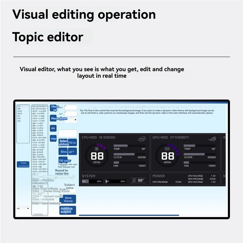 شاشة ثانوية عالية الجودة مقاس 8.8 بوصة IPS Type-C - حافظة عرض ذكية لوحدة المعالجة المركزية ووحدة معالجة الرسومات ومراقبة ذاكرة الوصول العشوائي مع واجهة USB #3
