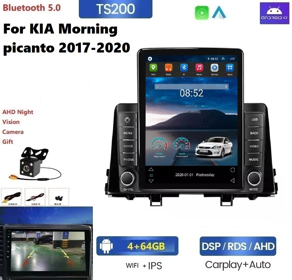 8+128G Android IPS Screen radio 1 din For KIA Morning picanto 2017-2020 GPS BT Stereo 360 camera key lights car gps