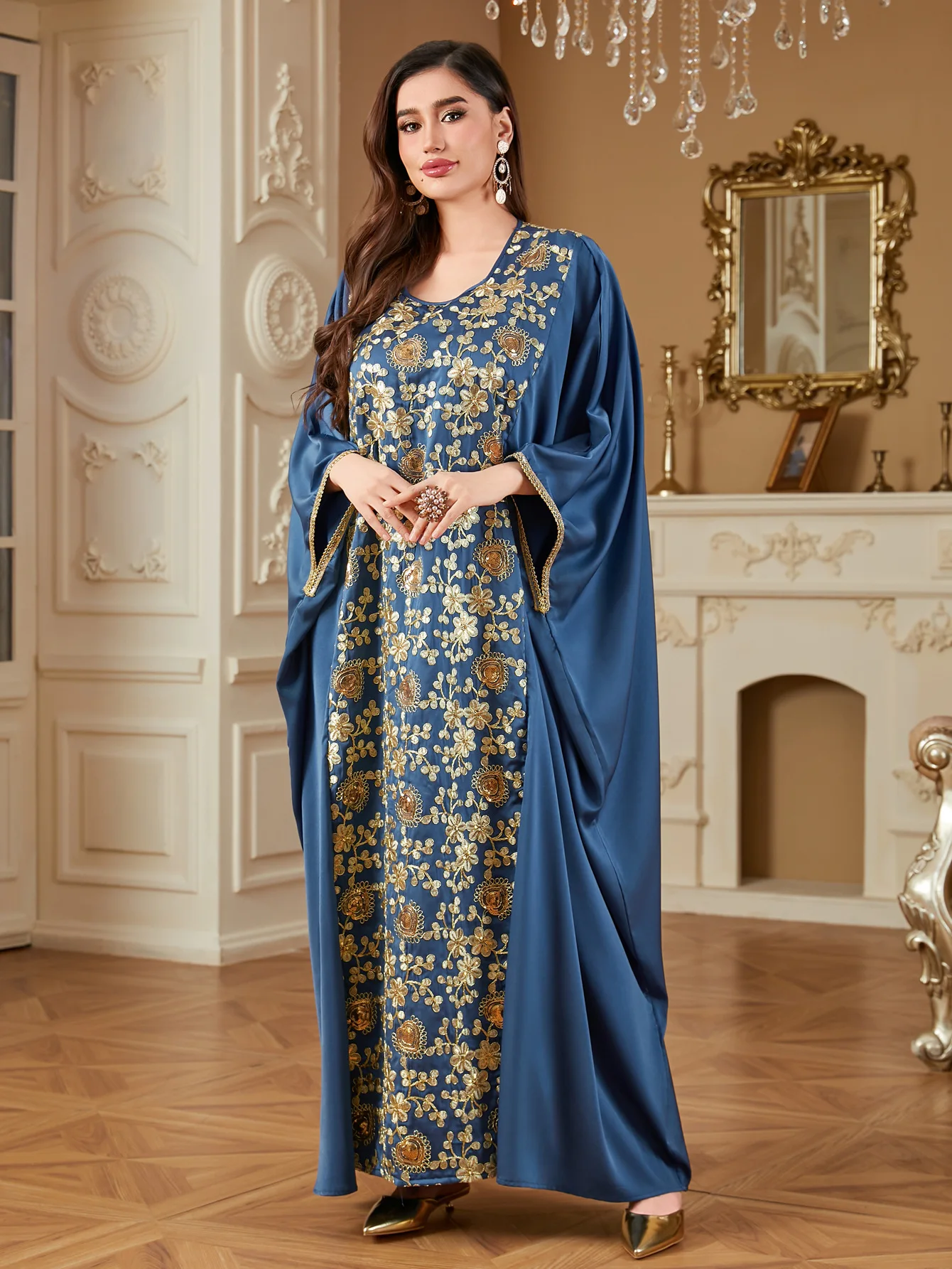 

Eid Djellaba Embroidery Abaya Women Muslim Batwing Sleeve Dress Ramadan Kaftan Dubai Party Gown Morocco Caftan Turkey Jalabiya