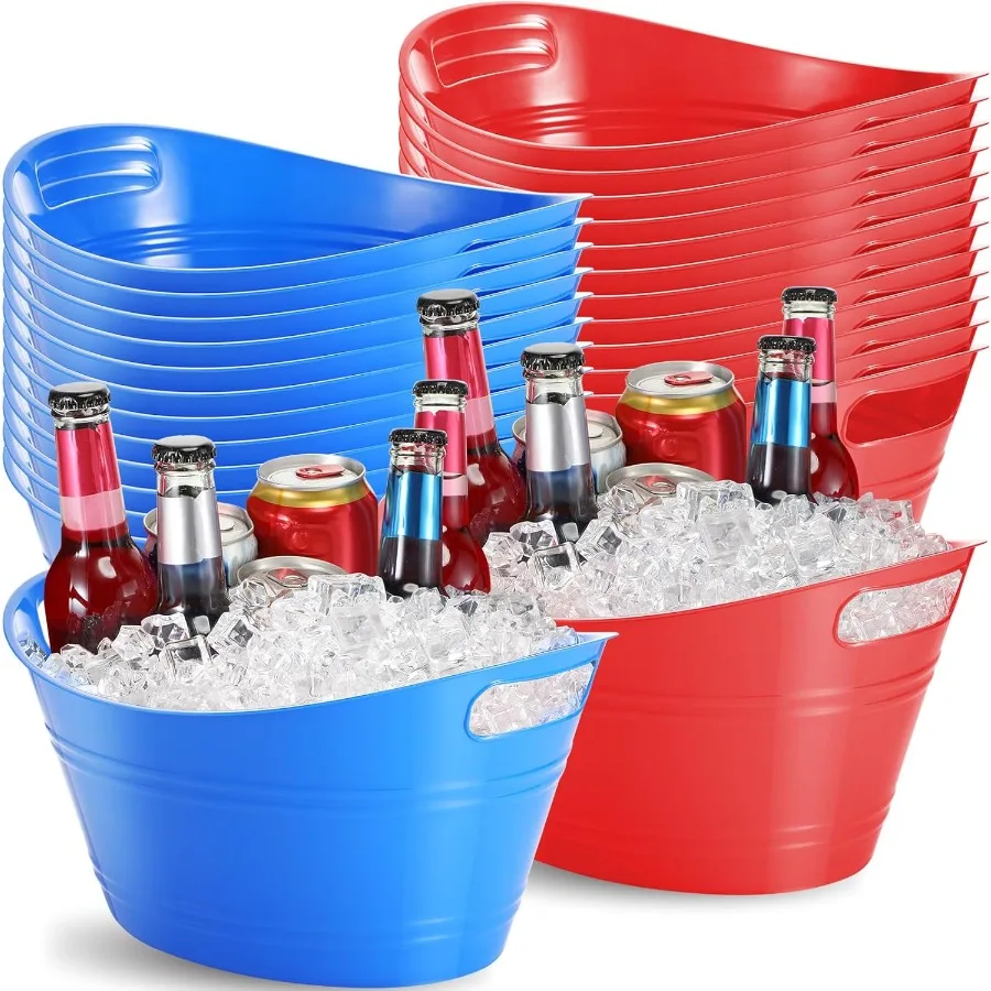 

24 Pcs Oval Storage Tub with Handles 4.5L Plastic Ice Bucket Wine Beer Champagne Drink Cooler for Parties Beverage Storage Bask