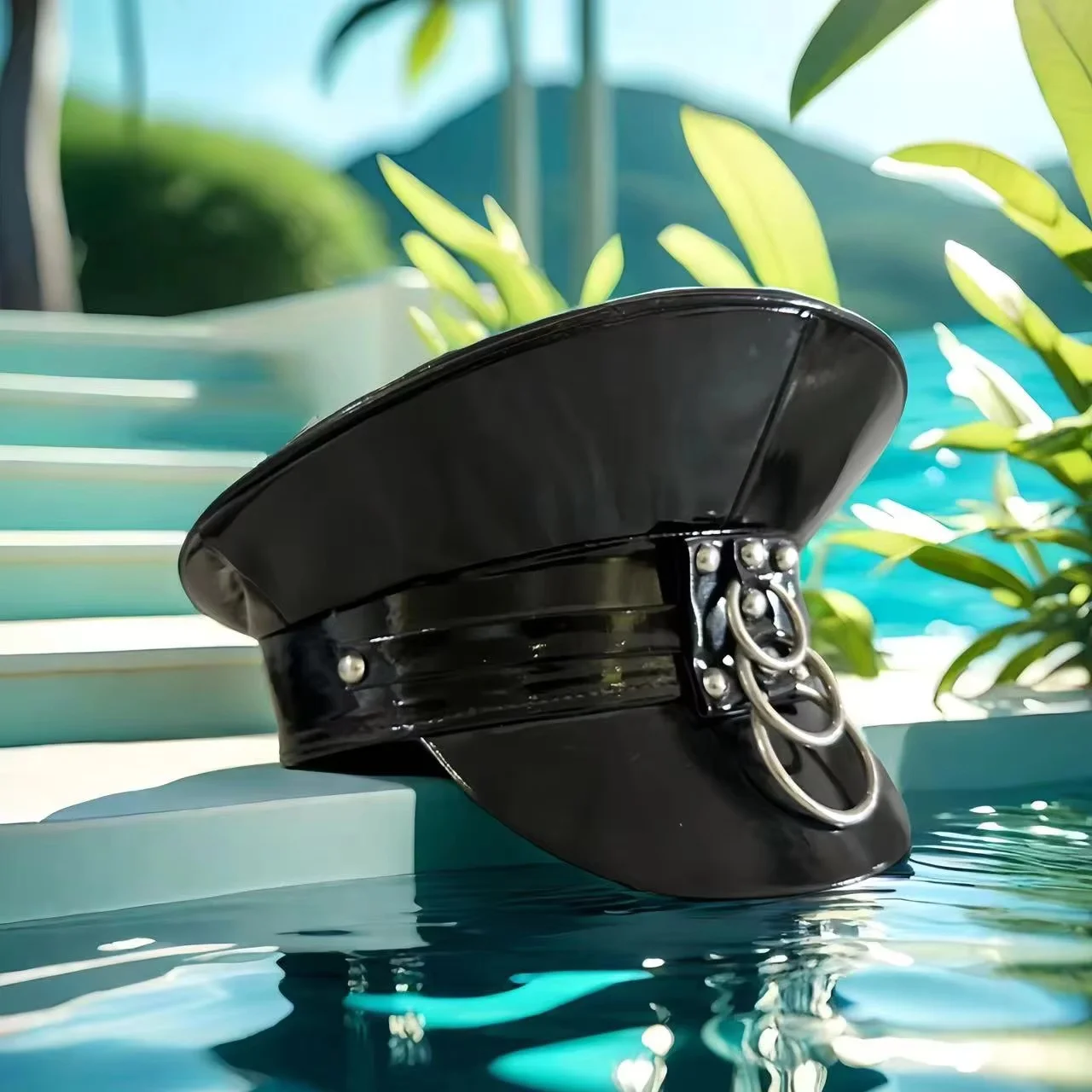 Czarny skórzany kapelusz steampunkowy HongLuan na Halloween, kapitańskie kapelusze dla kobiet na festiwal Burning Man, akcesoria do cosplay dla kobiet