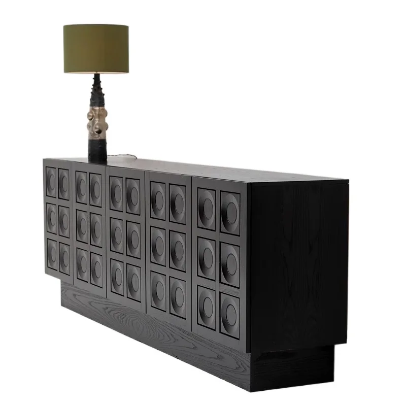 

Side cabinet French retro entrance cabinet black living room storage cabinet