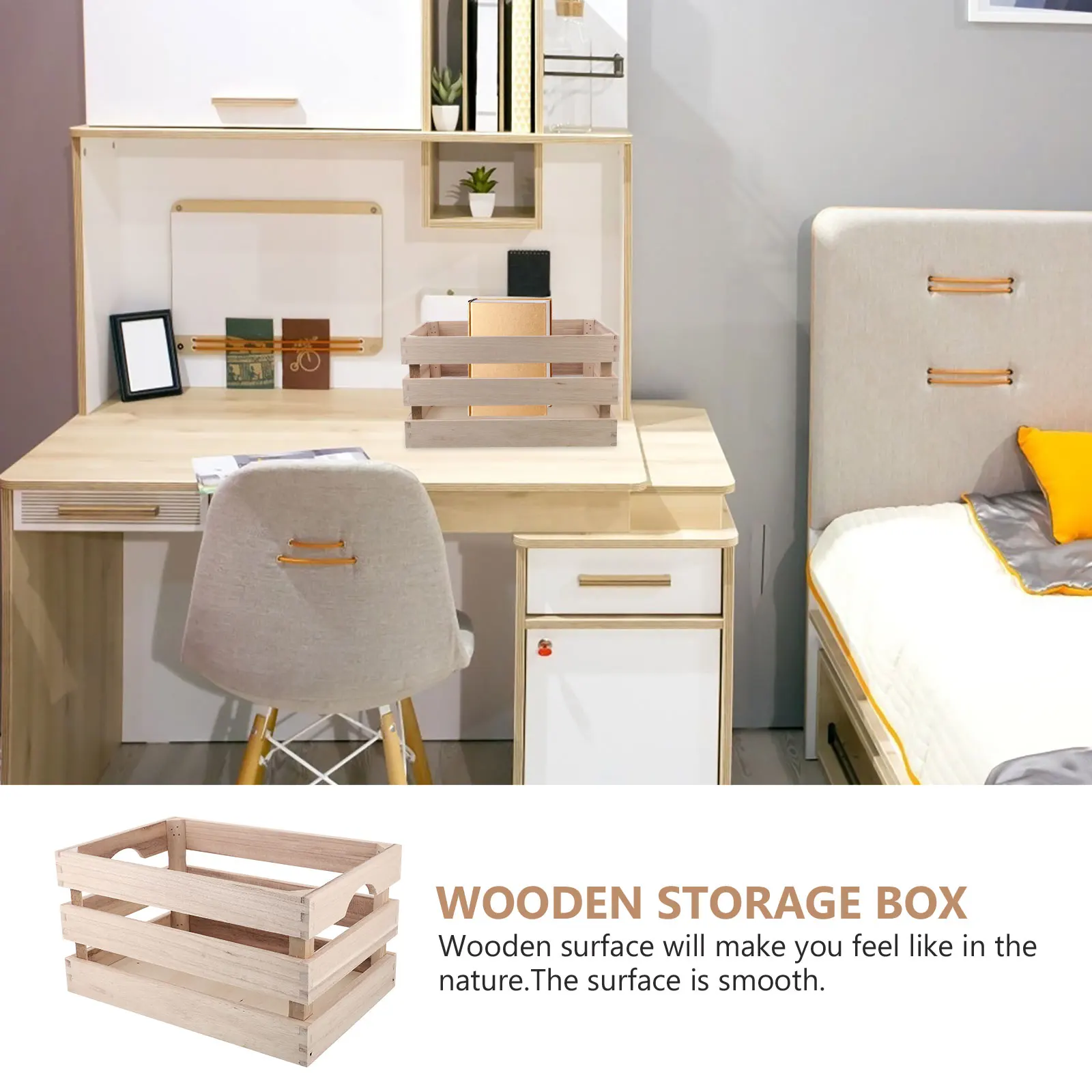 

1pc Wooden Storage Box Brown Rectangular Desktop Organizer Pencil Holder Sundries Storage Container For Home Office Use