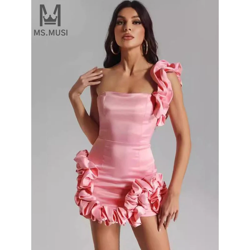 MSMUSI-Robe à volants Falbala pour femmes, robe de club de fête, mini robe éducative, possède une fibre, dos nu, batterie con, sexy, une initiée, nouvelle mode, 2024