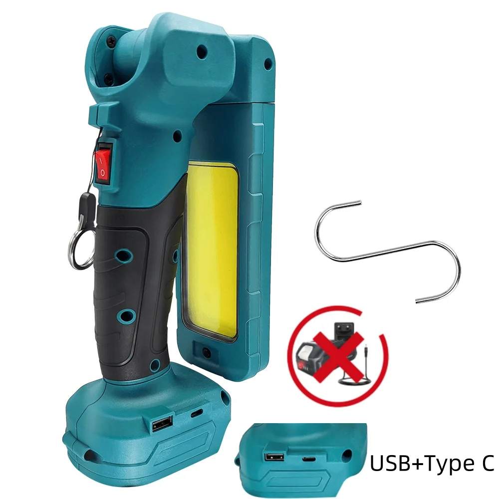 PATUOPRO Cordless LED Work Light With USB+Type C Portable Spotlight Suspendable Lanterns For Makita 18V Battery (No Battery)