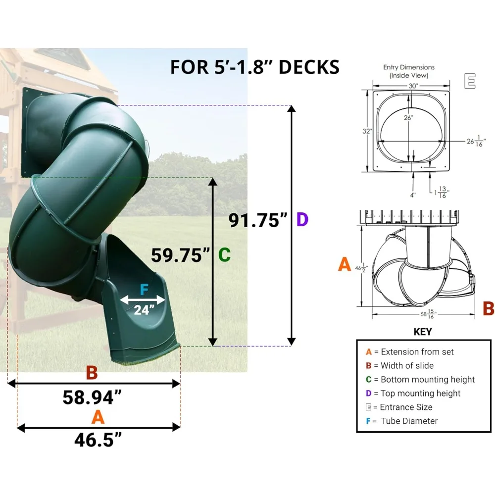 WS 1016-Y Quick Connect 5 Foot Turbo Tube Slide Plastic Enclosed Slide for 5 Foot Deck Heights, Yellow Fast shipping