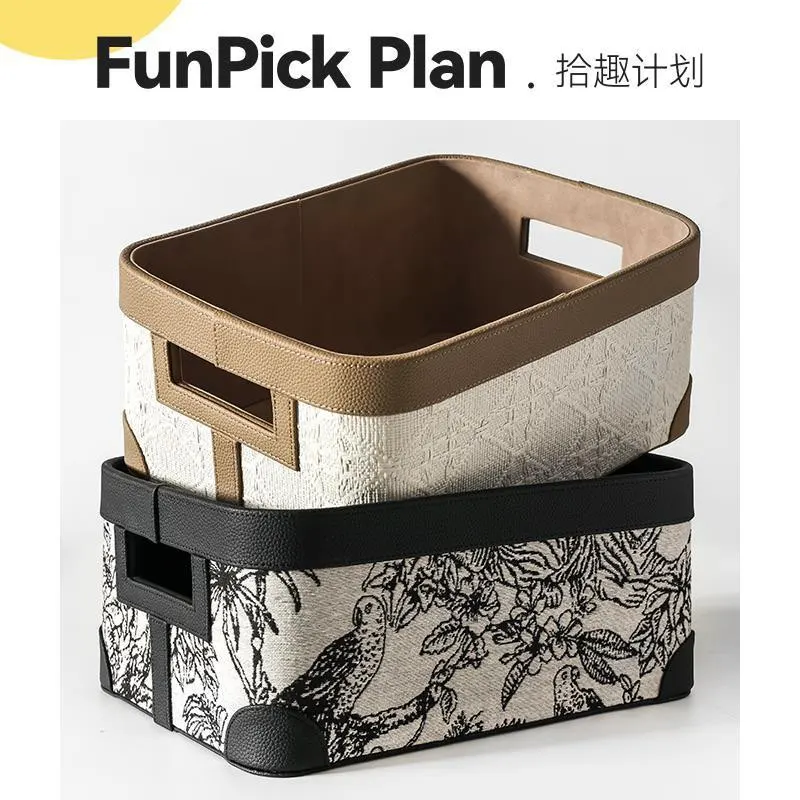 Large Leather Storage Basket Portable Light Luxury Jacquard Pattern with Handle Practical for Bathroom Items