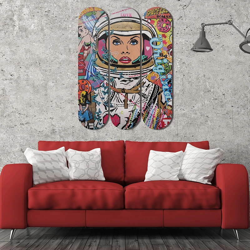 Space Romances Maple World Famous Decorative Skateboard Art Collection Skate Deck Wall Decor Pop Art for Living Room Home Decor