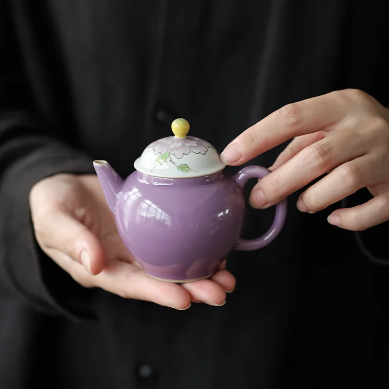 Handmade Hand-painted Ceramic Teapot on Thin Tire Antique Kung Fu Tea Set Anti-Scald Brewing Teapot Pear-shaped Pot