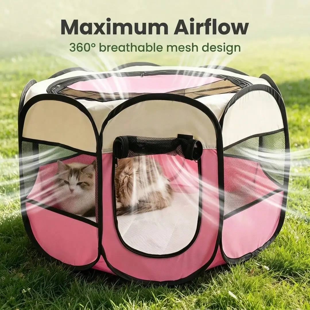 Glamping Pet Playpen: Spacious Octagonal Foldable Tent For Dogs, Cats & Puppies – Heavy-Duty Oxford Base & Water-Resistant Fabric For Outdoor Use. Sets Up In Seconds, Ideal For Road Trips & Picnics.