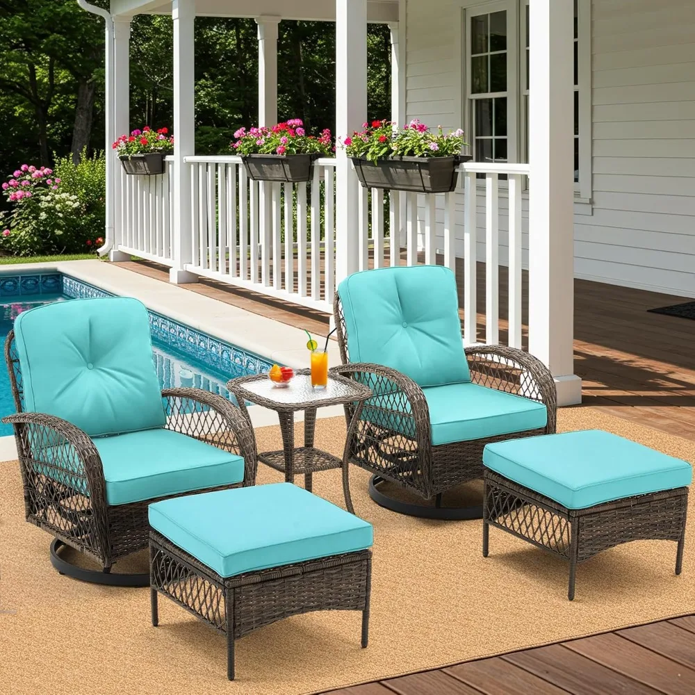 

5 Pieces Patio Furniture Set, Outdoor Swivel Rocker Patio Chairs, Wicker Patio Bistro Set With Rocking Chair,, Customized