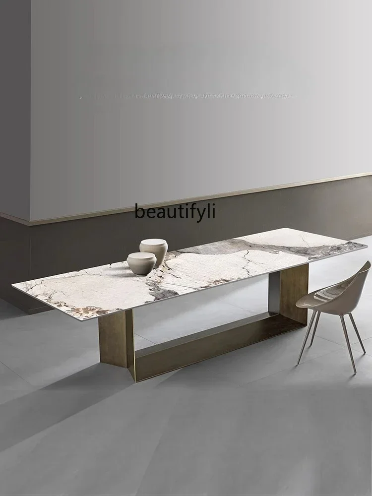 C45  Rock slab dining table light luxury high-end simple rock slab rectangular 1.8 meters rock slab dining table