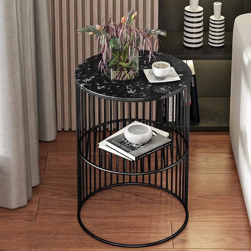 Nordic Iron Light Luxury Side Table Small Coffee Table Flower Few Sofa Corner Cabinet Rack Living Room Mini Round Corner Table